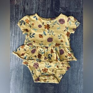 Carter's Country Prairie Mustard Yellow Floral Baby Romper attached ruffle skirt